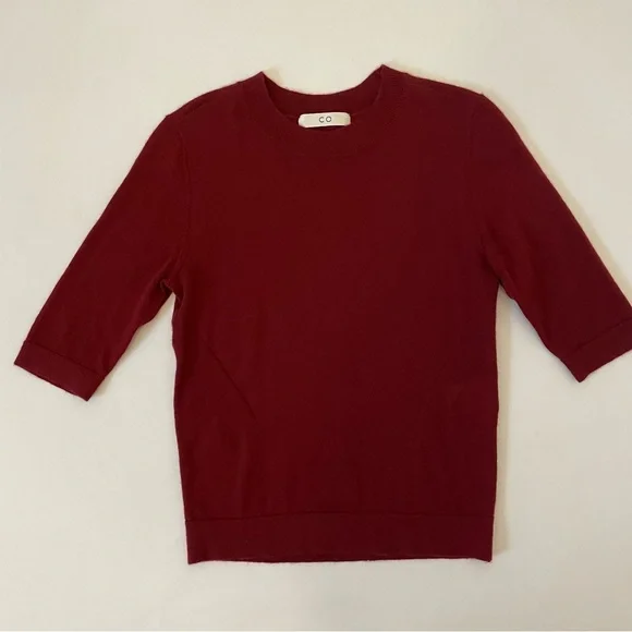 CO Short Sleeve Cashmere Sweater in Red Bordeaux XS Quiet Luxury Minimalist $595 - Picture 7 of 13